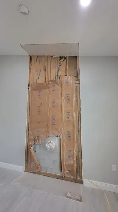 Wall section torn out down to the studs and insulation