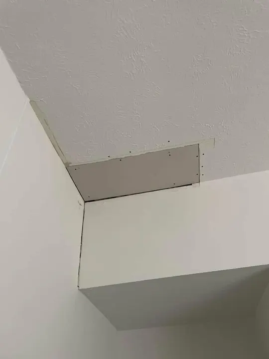 Drywall box soffit framed and hung along a ceiling